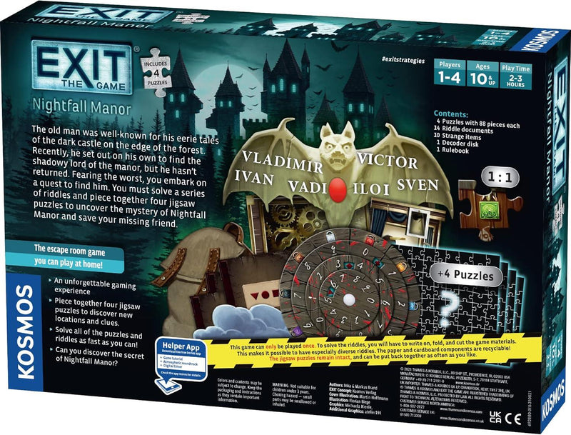 EXIT: Nightfall Manor (Avec Puzzle) Niveau 2 Version Anglaise