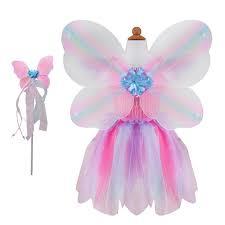Costume Robe et Ailes de Papillon Rose avec Baguette 5-6 ans