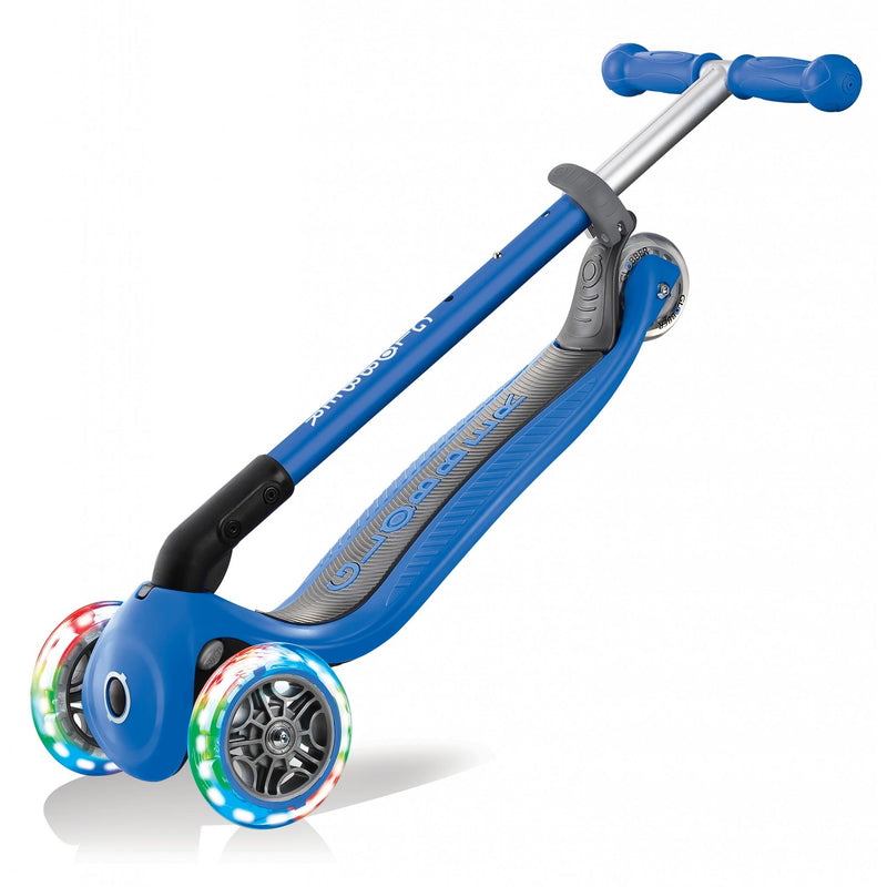 Trottinette Scooter Globber Primo avec Lumières, pliable bleu