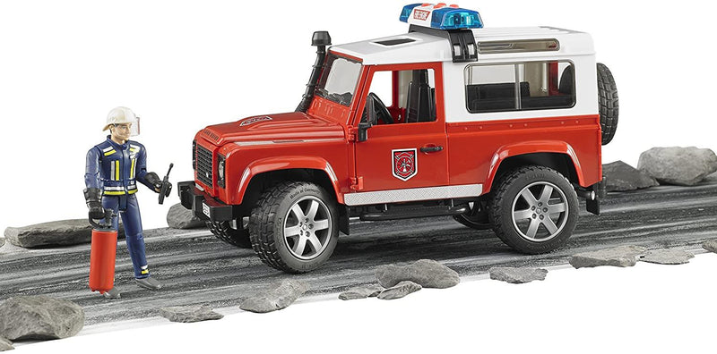 BRUDER Land Rover Fire Department vehicle with firefighter